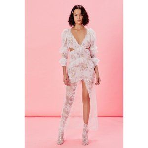 For Love & Lemons Pearl Floral Sheer Lace Cutout Maxi Dress